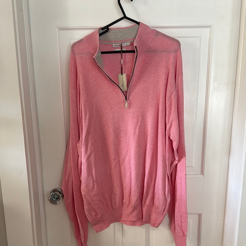 Peter Millar Men’s Pink Cotton and Cashmere XL Quarter Zip